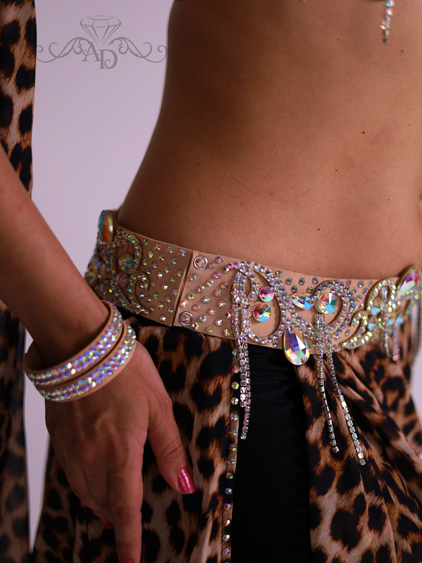 Bellydance Bra and Belt Set with Rhinestone Chain