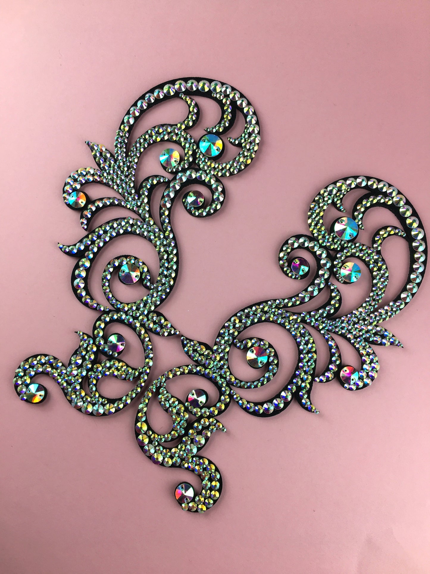 Custom color rhinestone applique made of felt for bellydance, latin or gymnastics costume