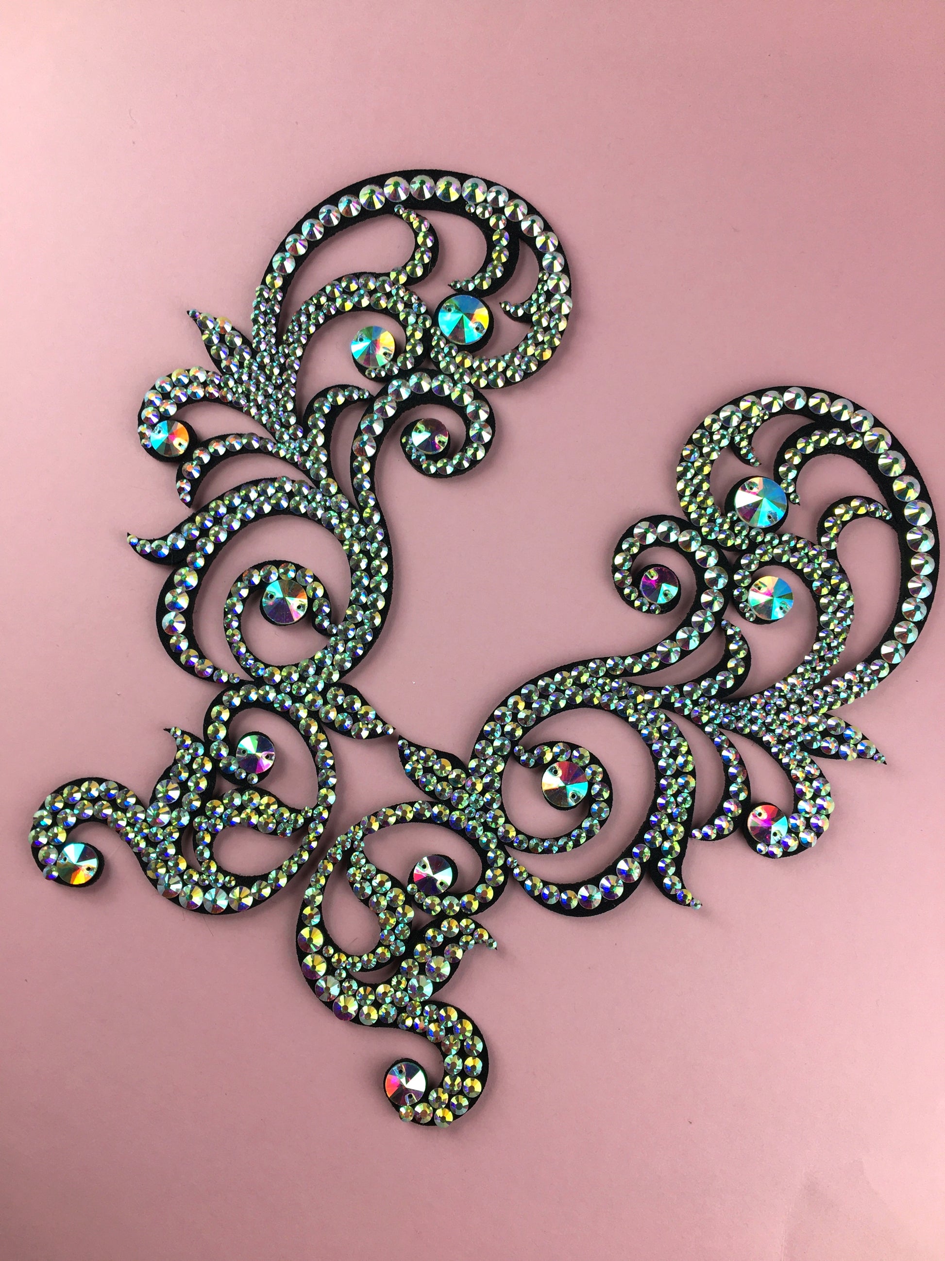 Custom color rhinestone applique made of felt for bellydance, latin or gymnastics costume