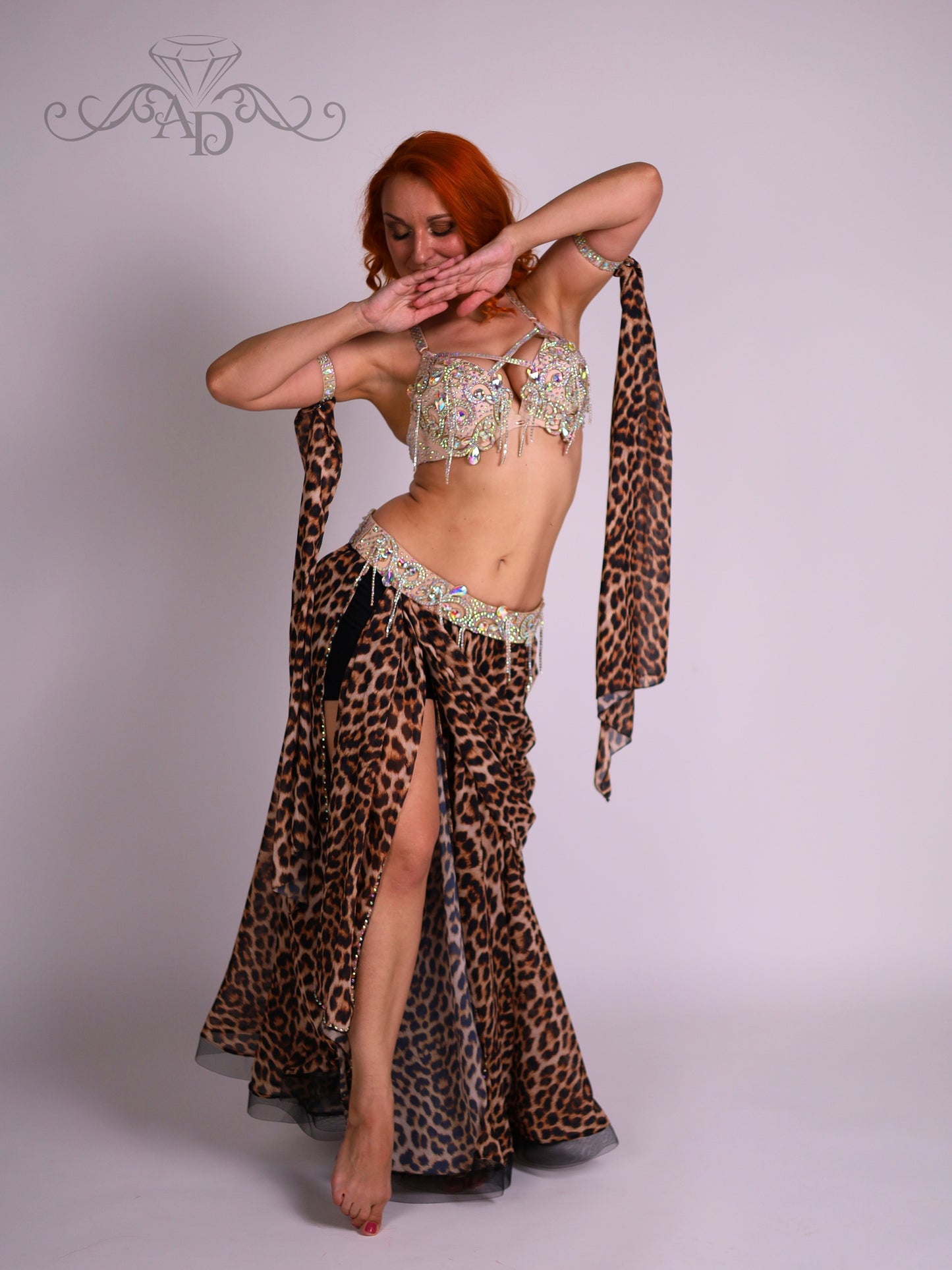 Bellydance Bra and Belt Set with Rhinestone Chain