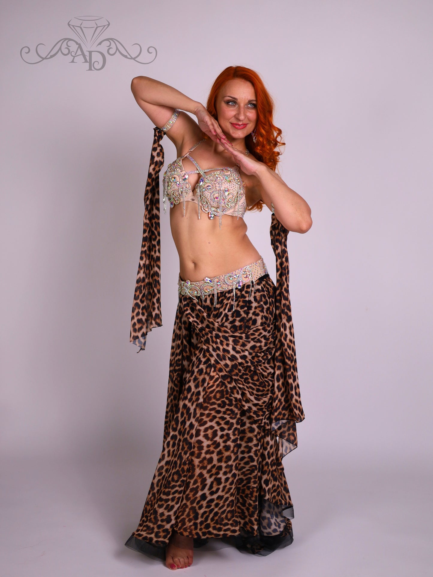 Bellydance Bra and Belt Set with Rhinestone Chain
