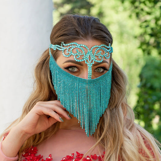 Rhinestone Face Mask – Elina Turquoise