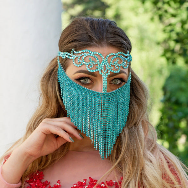 Rhinestone Face Mask – Elina Turquoise