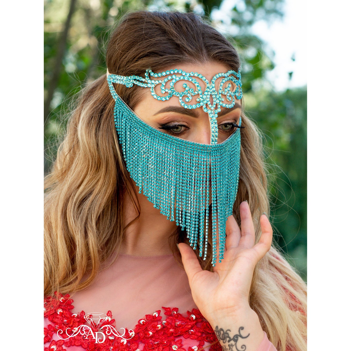 Rhinestone Face Mask – Elina Turquoise