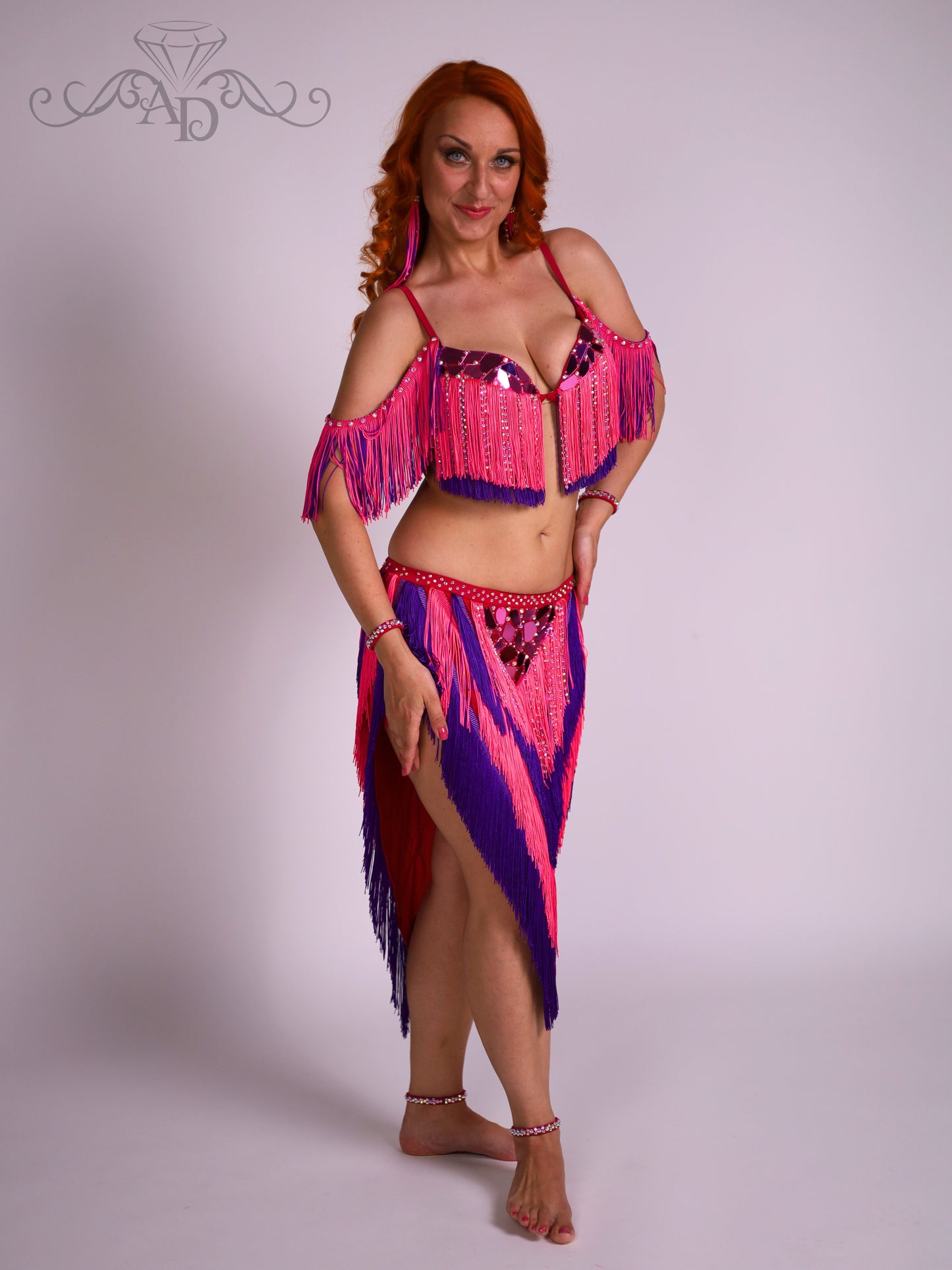 Fringe Belly Dance Costume with Sew-On Mirrors