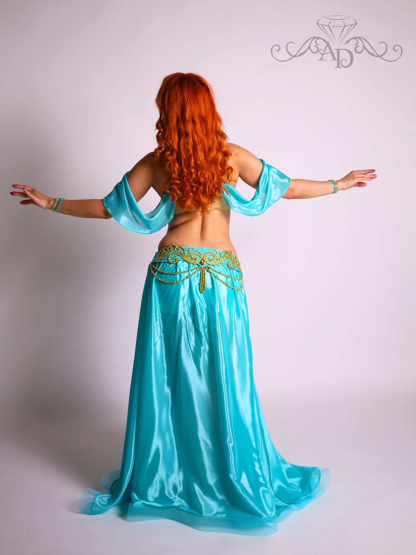 Luxury Belly Dance Costume with Full Circle Pearl Chiffon Skirt