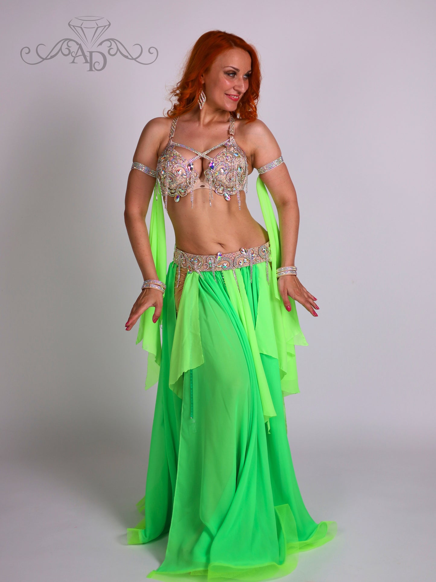 Bellydance Bra and Belt Set with Rhinestone Chain