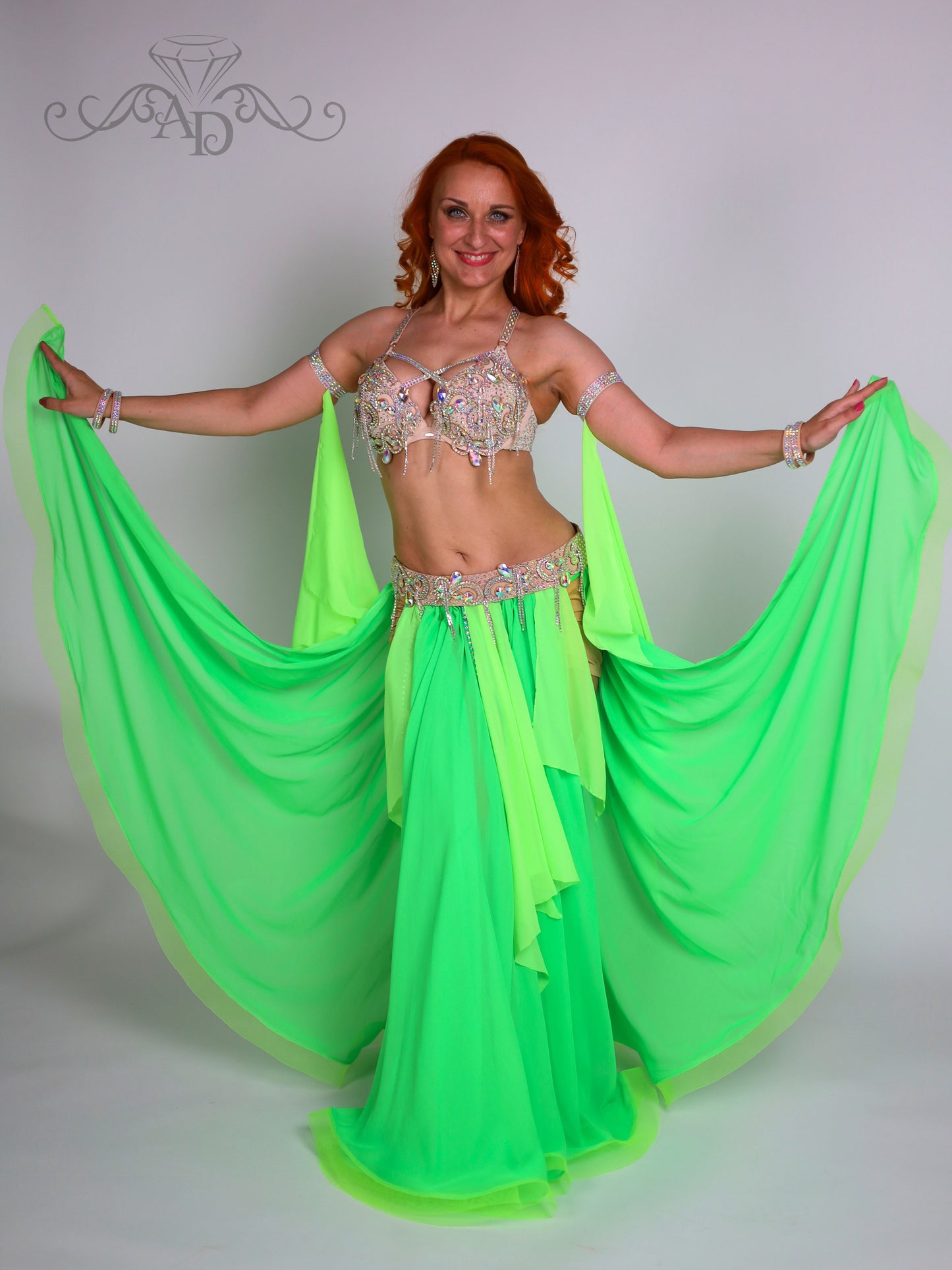 Bellydance Bra and Belt Set with Rhinestone Chain