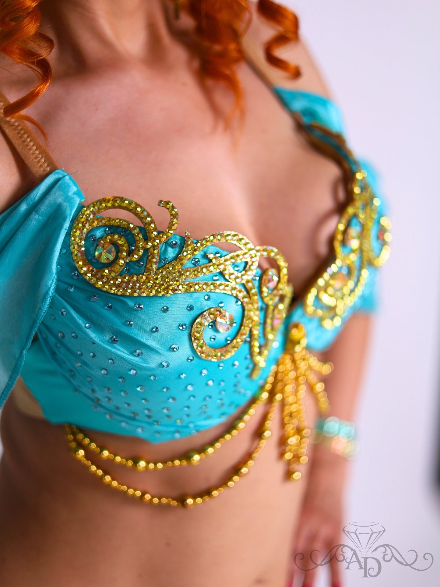 Luxury Belly Dance Costume with Full Circle Pearl Chiffon Skirt