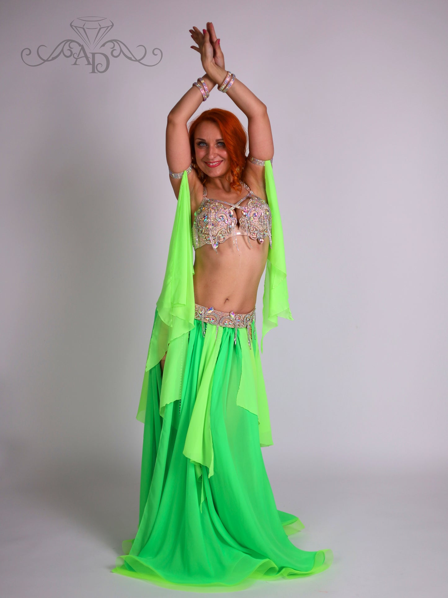Bellydance Bra and Belt Set with Rhinestone Chain