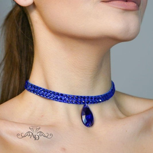 Blue Rhinestone Choker