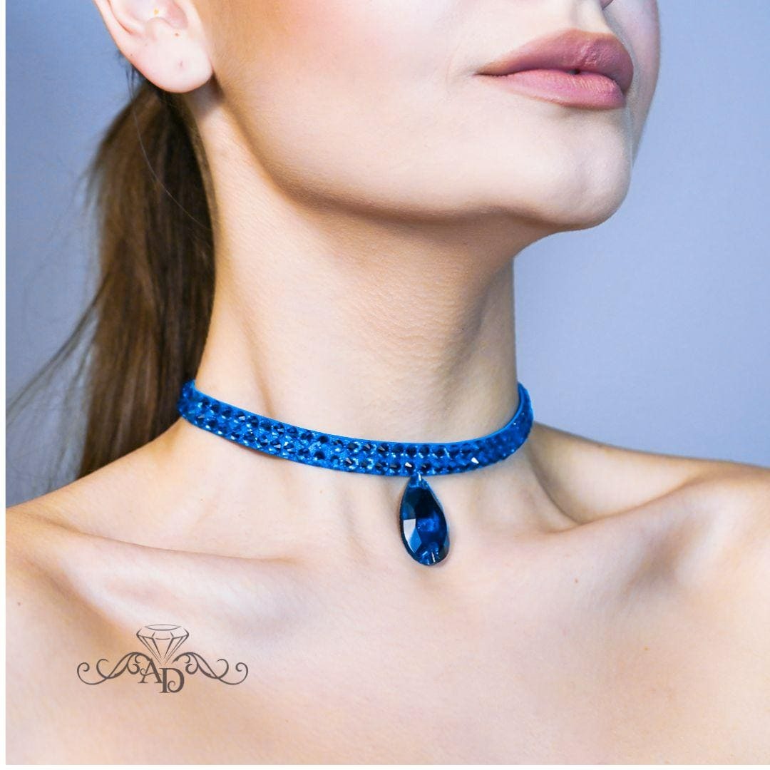 Blue Rhinestone Choker