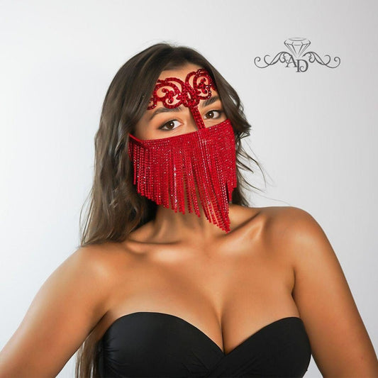 Luxury Face Chain Headpiece – Elina Red