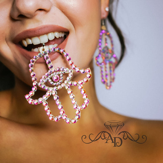 Radiant Rhinestone Statement Earrings - Hamsa