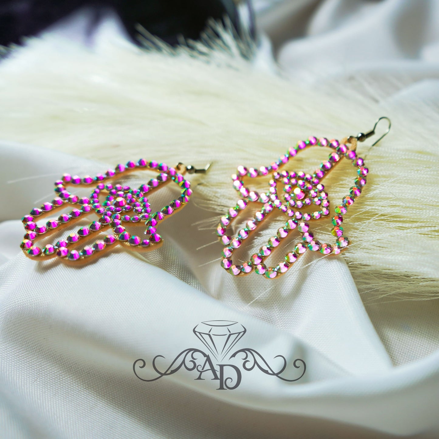 Radiant Rhinestone Statement Earrings - Hamsa