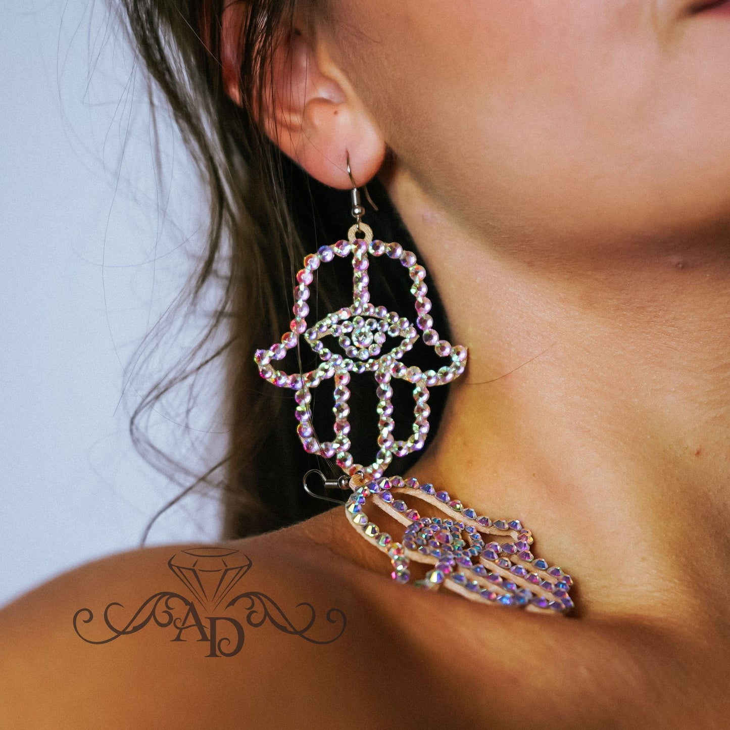 Radiant Rhinestone Statement Earrings - Hamsa