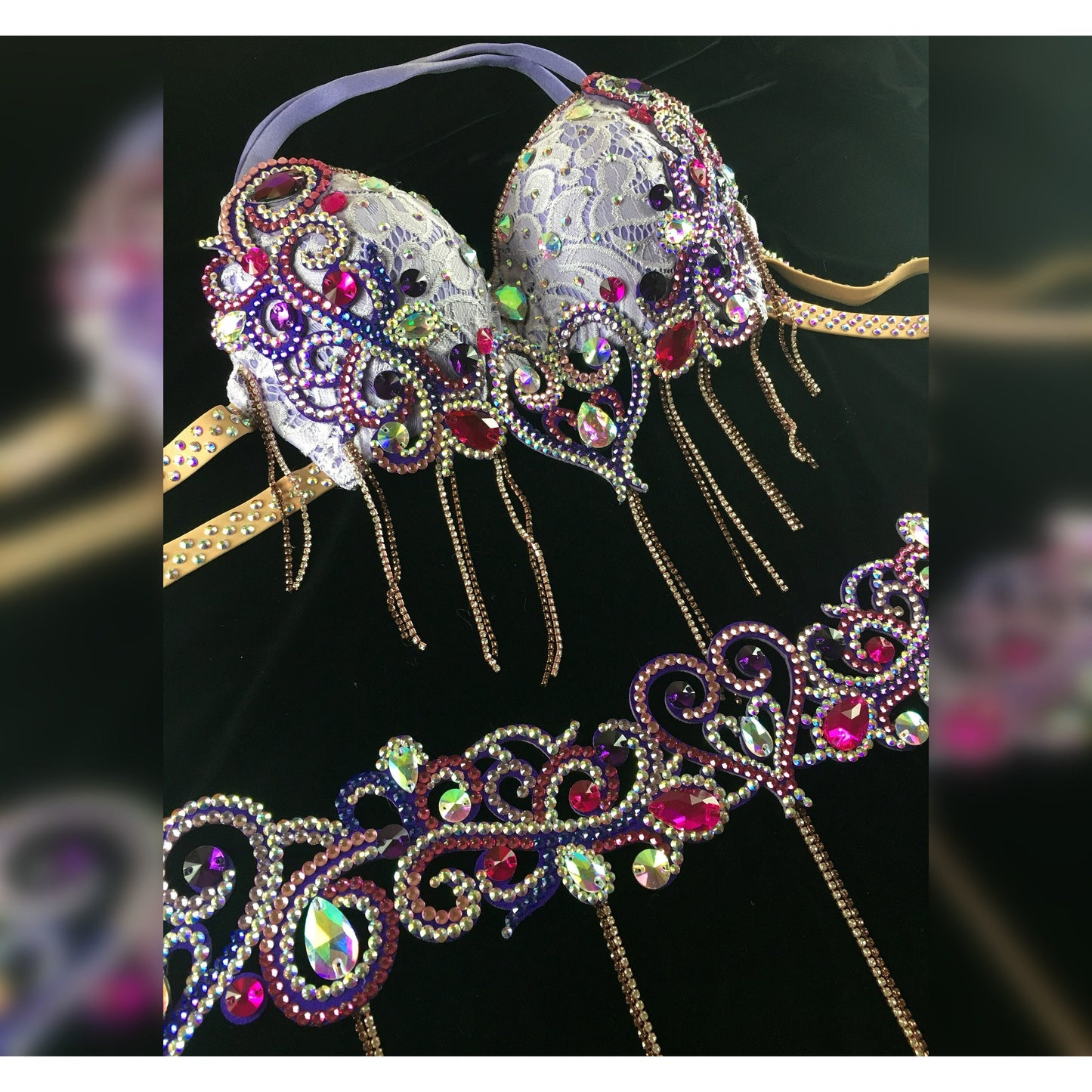 Lavender Bellydance Costume with Mermaid Lace Skirt