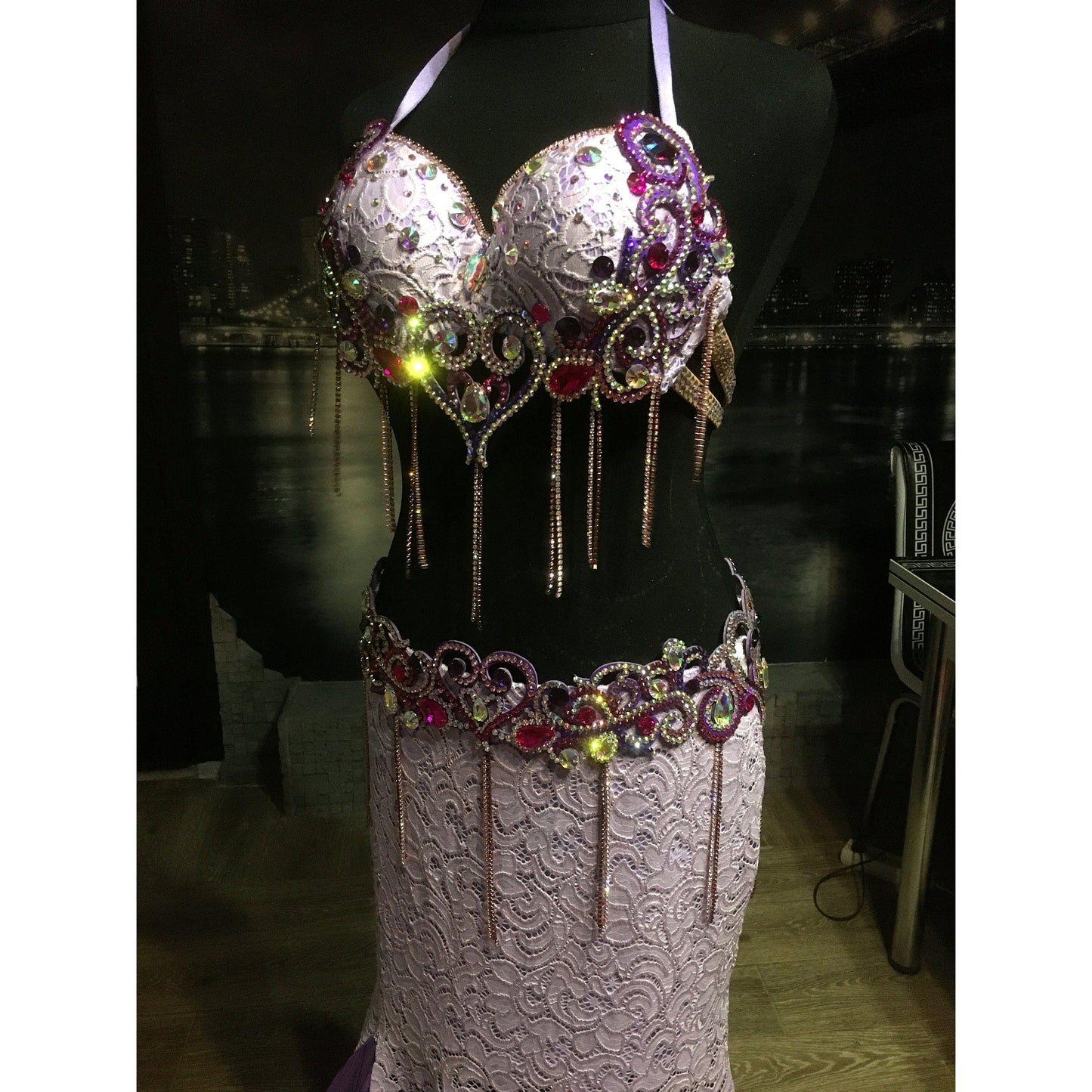 Lavender Bellydance Costume with Mermaid Lace Skirt