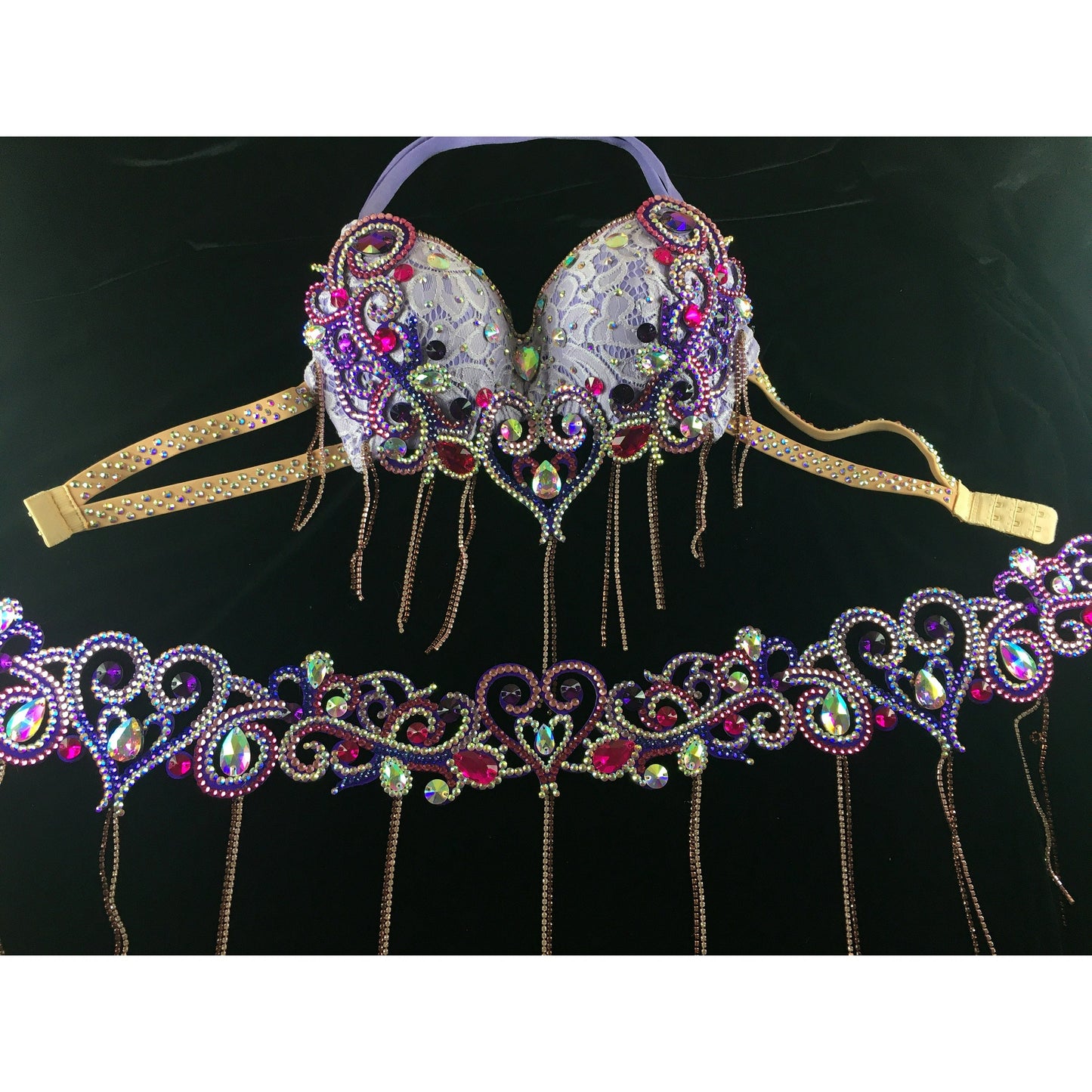 Lavender Bellydance Costume with Mermaid Lace Skirt