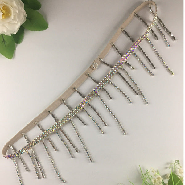 Rhinestone Waist Belt with Dangling Chain