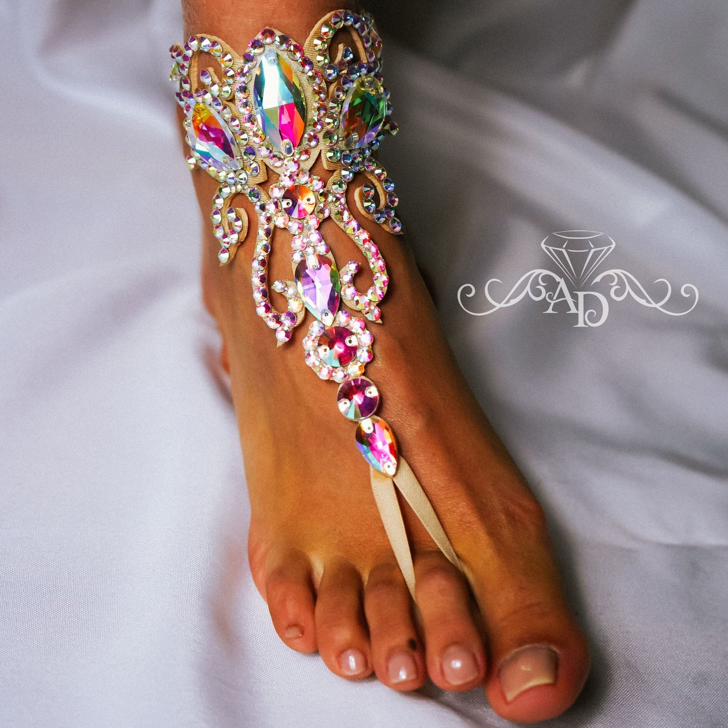 Rhinestone Toe Anklet Bracelet - Leila