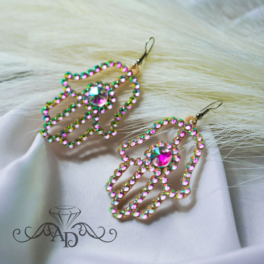 Rhinestone Fatima Hand Earrings