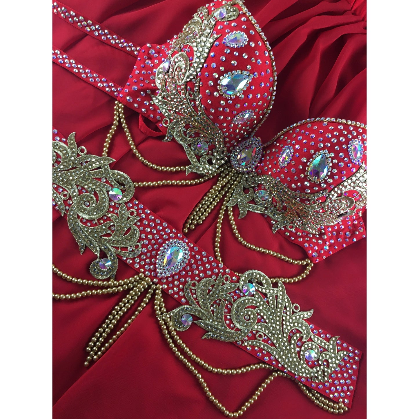 Custom Red Belly Dance Costume with Chiffon Circle Skirt – Royal Ember