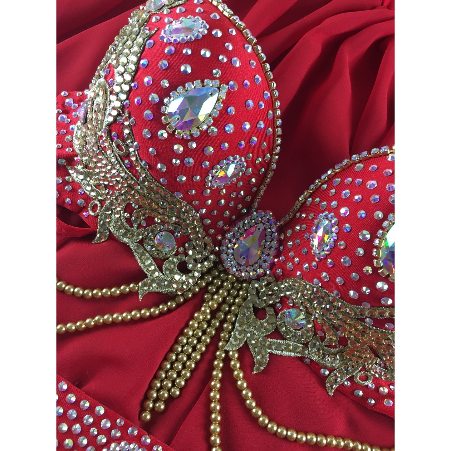 Custom Red Belly Dance Costume with Chiffon Circle Skirt – Royal Ember