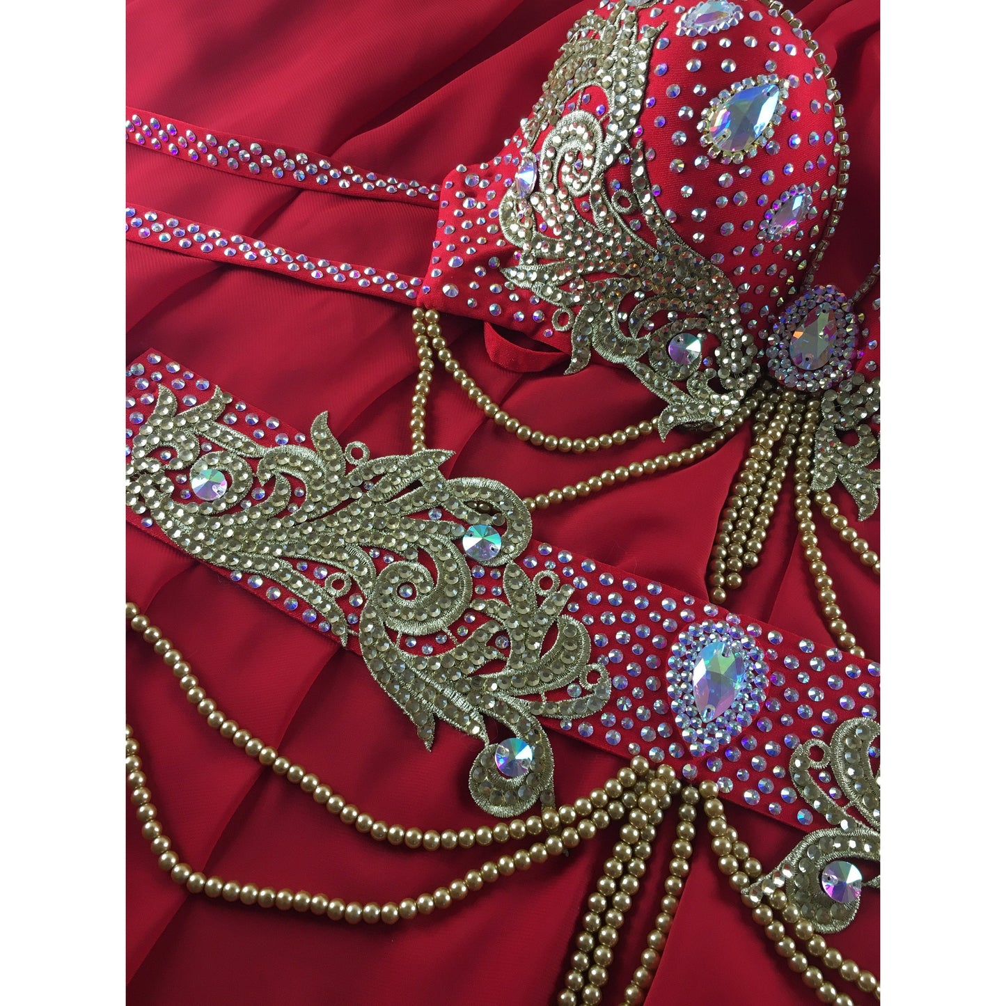 Custom Red Belly Dance Costume with Chiffon Circle Skirt – Royal Ember