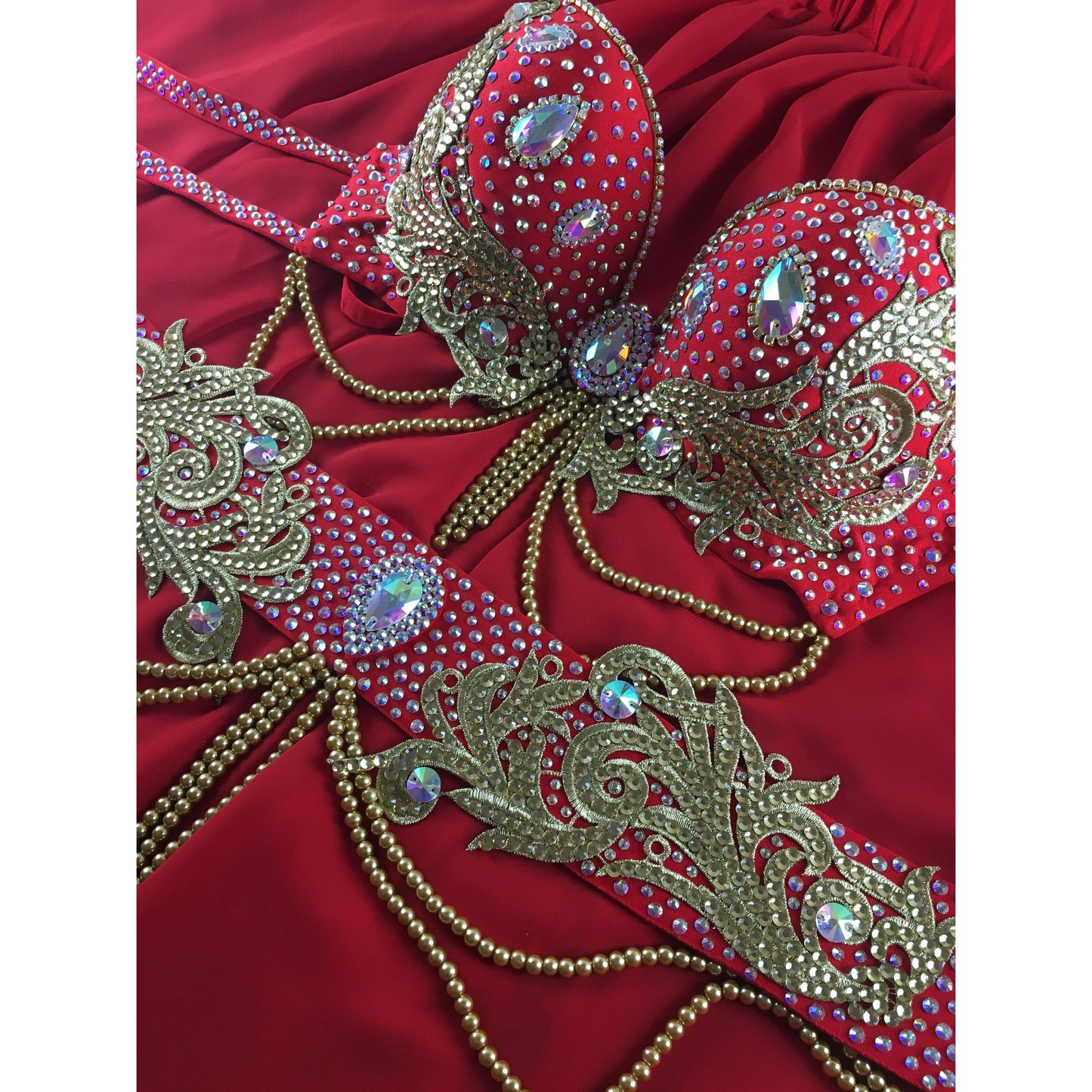 Custom Red Belly Dance Costume with Chiffon Circle Skirt – Royal Ember