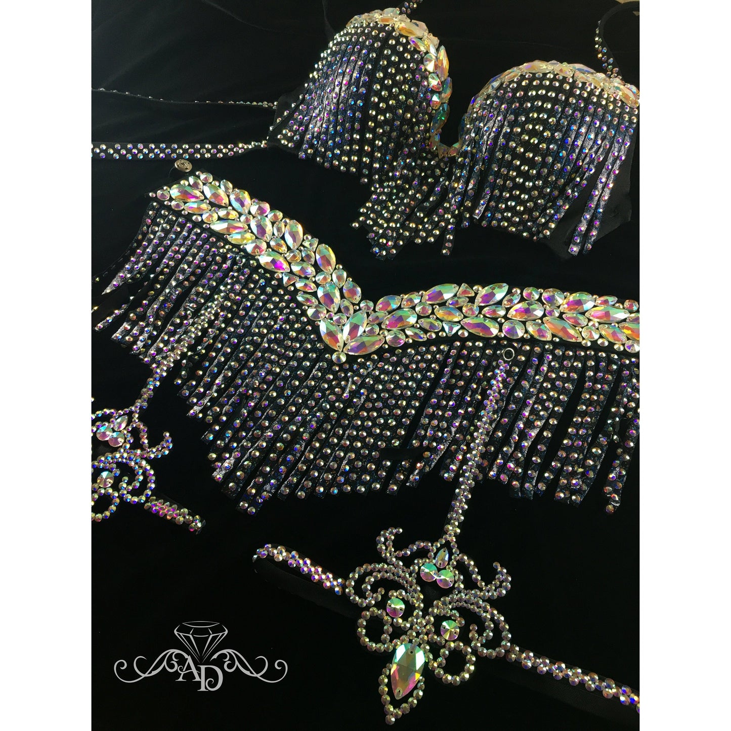 Custom Black Glitter Belly Dance Costume – Nightfall Luxe